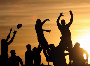 Rugby Players Jumping Silouette